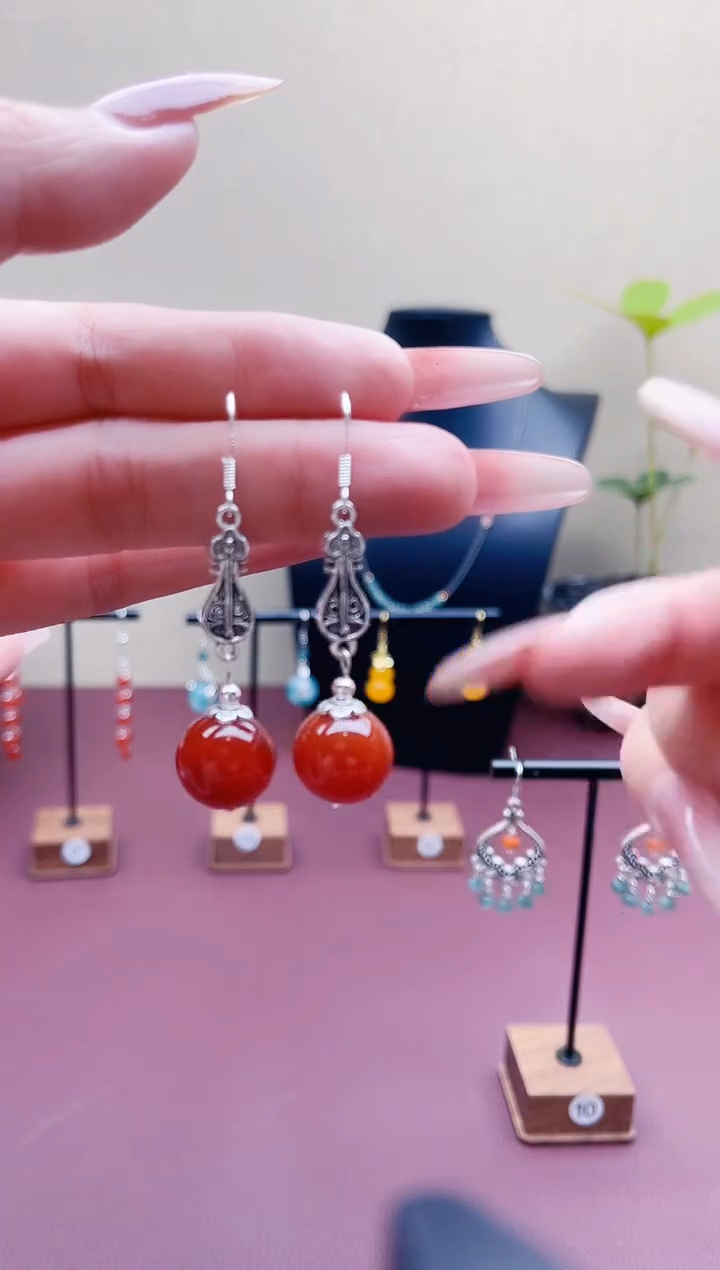 未镶嵌耳钉玛瑙/玉髓00红色琵琶14