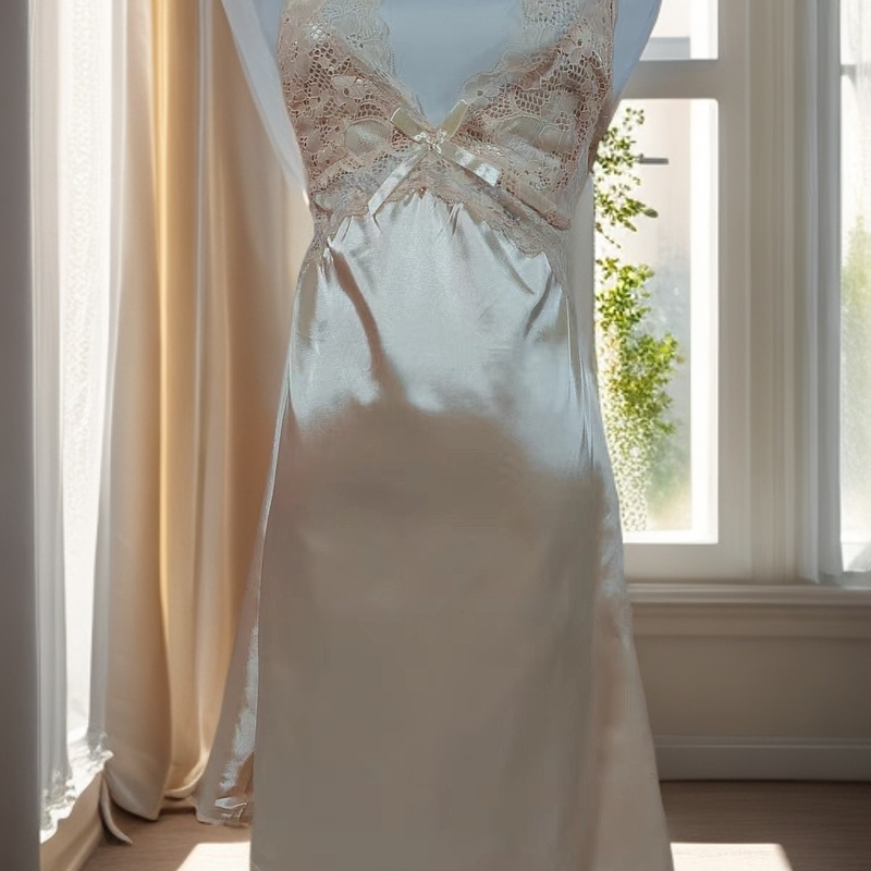 睡衣蕾丝气质轻奢性感女士夏季法式薄款白色春夏长款新娘露背