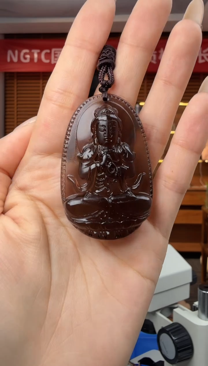 未镶嵌黑曜岩吊坠(赠链)天然冰曜石大日如来(羊猴)