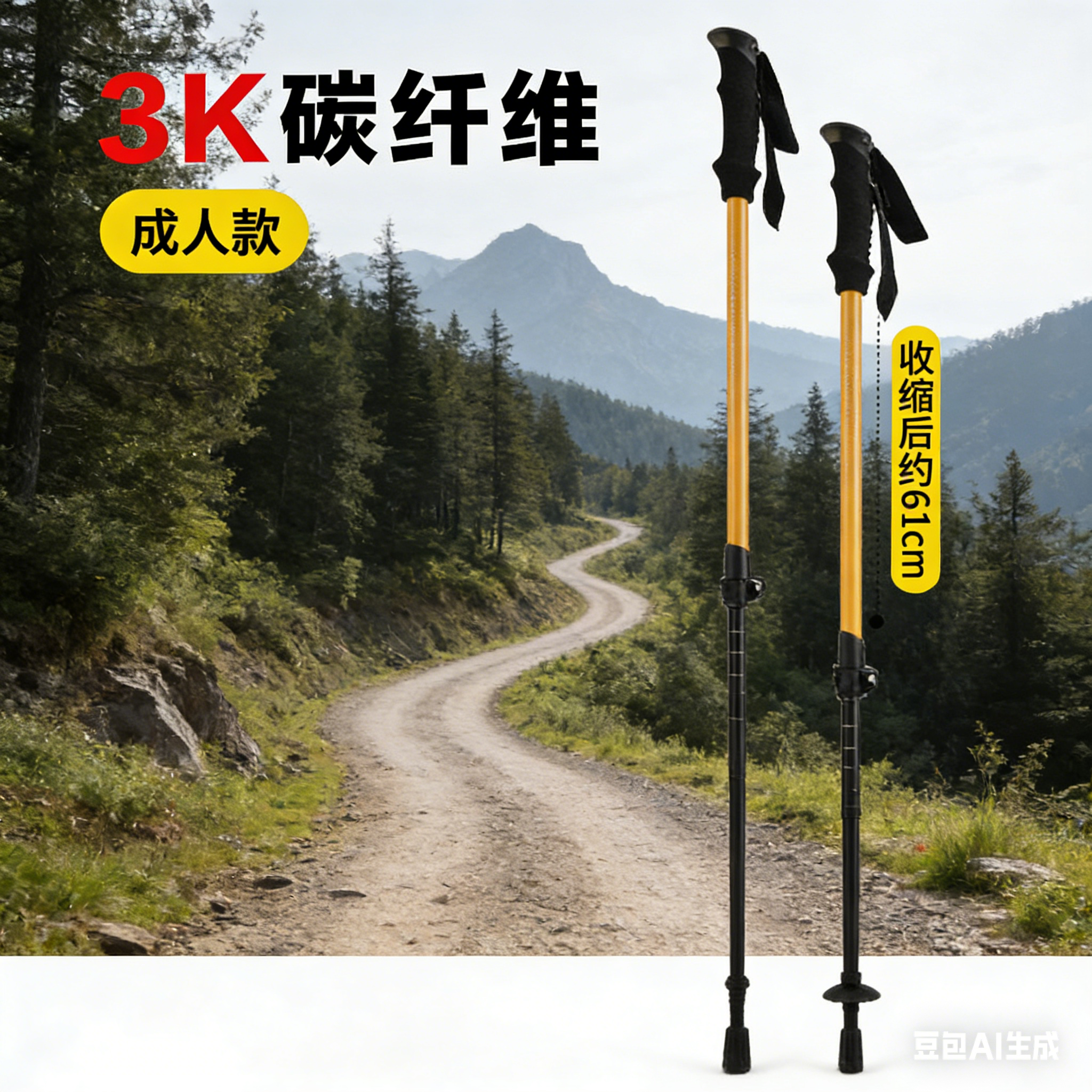 3K便携式旅行登山杖碳纤维轻手杖超轻专用户外徒步爬山登山杖