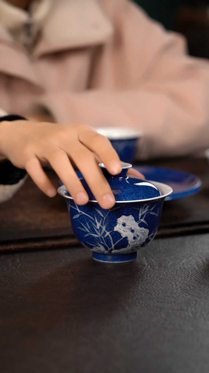 【闪购商品】杯初蓝舍洒蓝灵石竹子盖碗