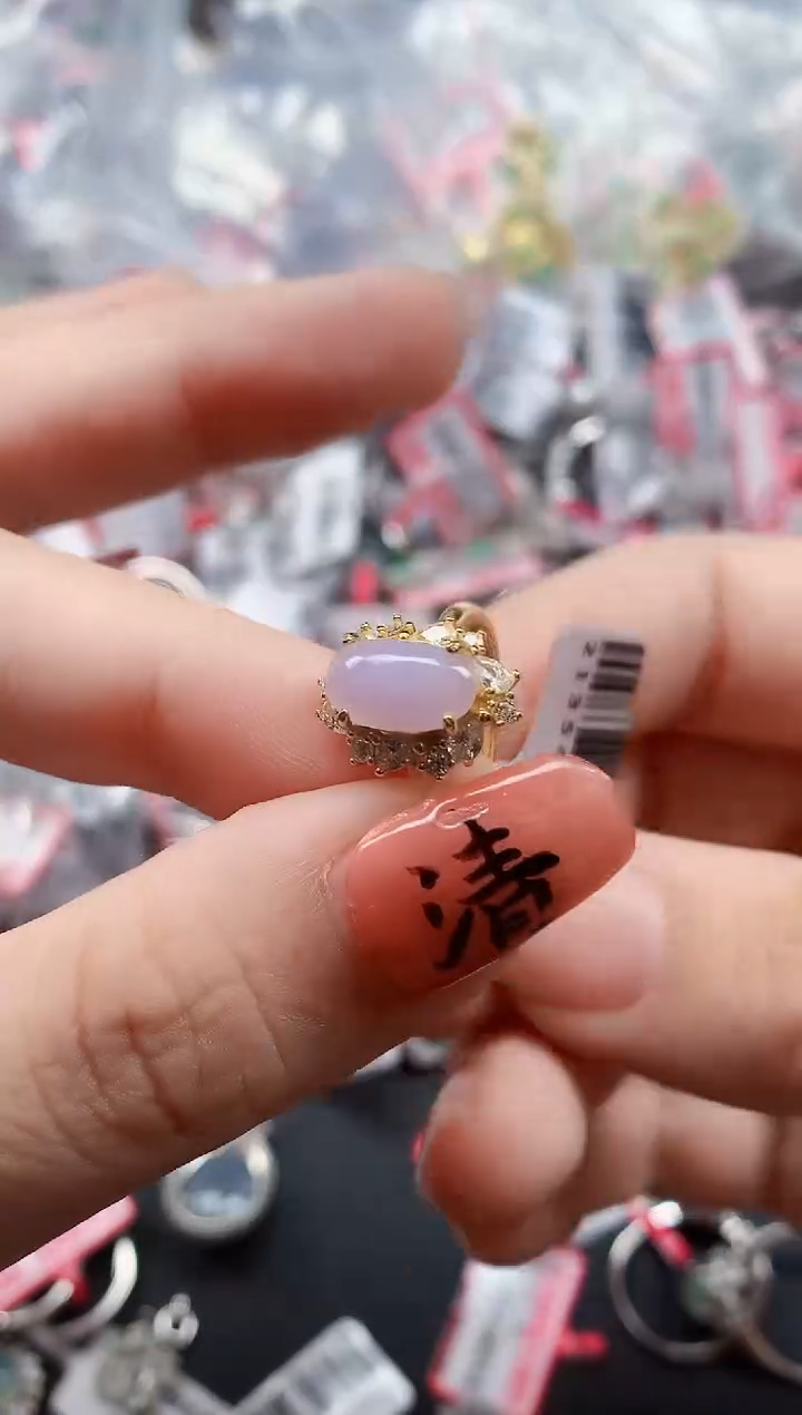 银S925镶嵌戒指翡翠天然A货缅甸翡翠