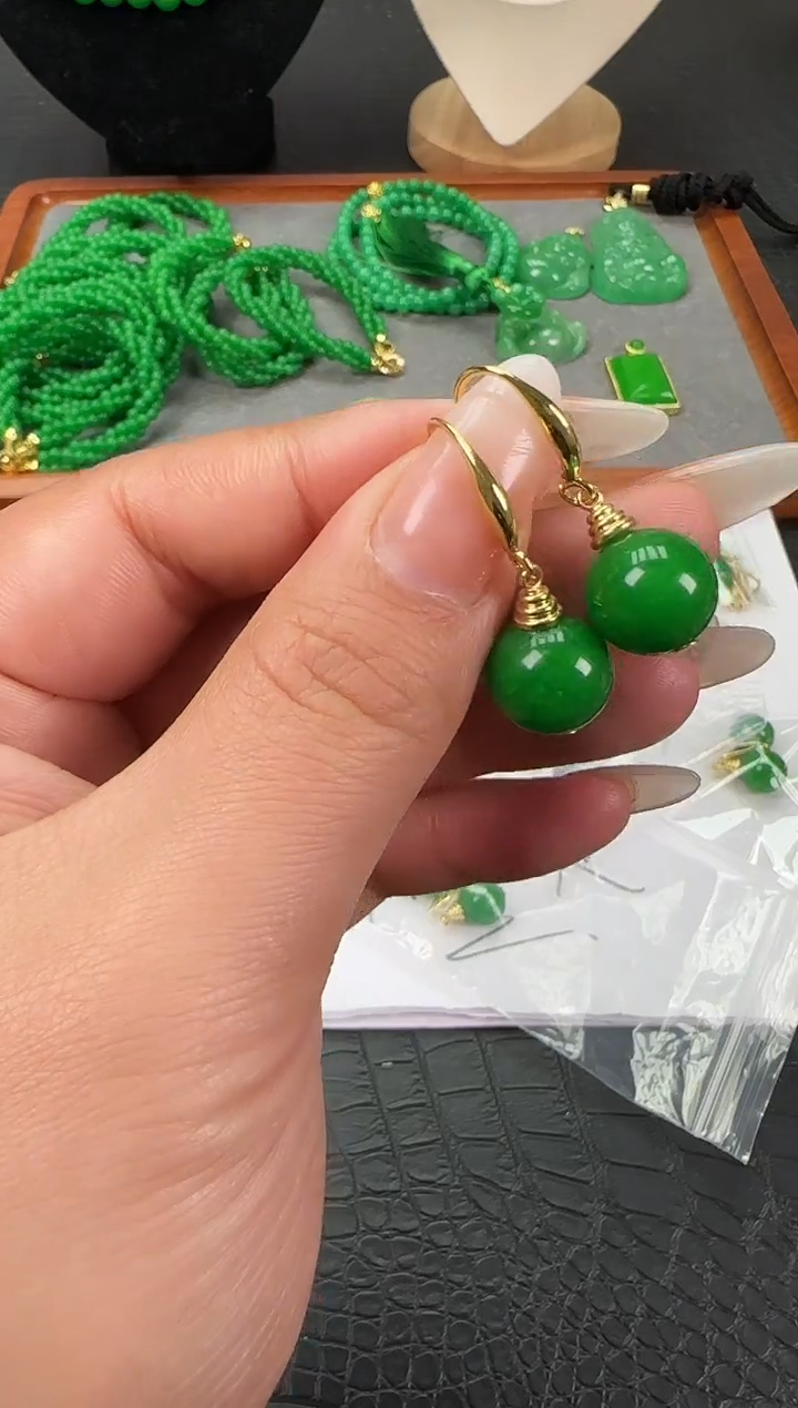 未镶嵌翡翠耳饰新款圆球耳坠