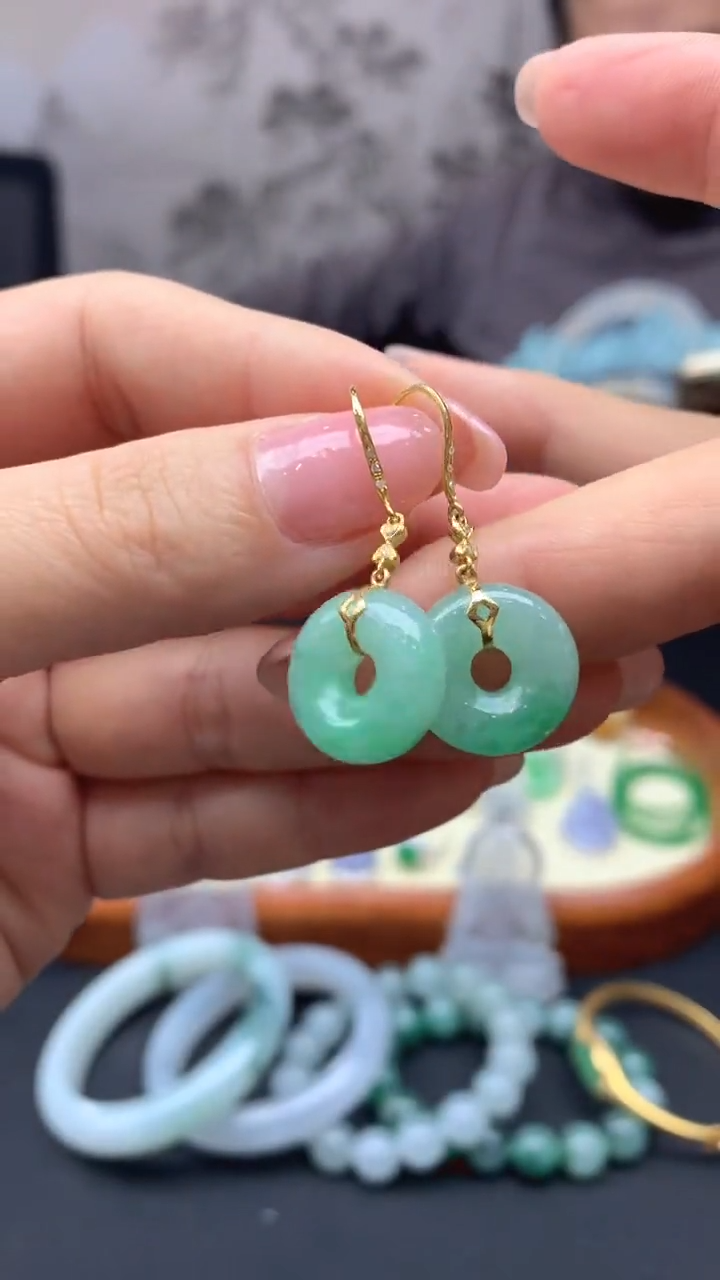 【闪购商品】翡翠耳饰18K金镶嵌37-天然翡翠