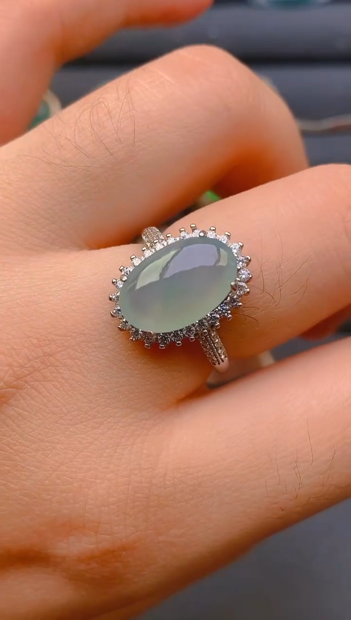 【闪购商品】翡翠戒指银S925镶嵌天然A货翡翠1