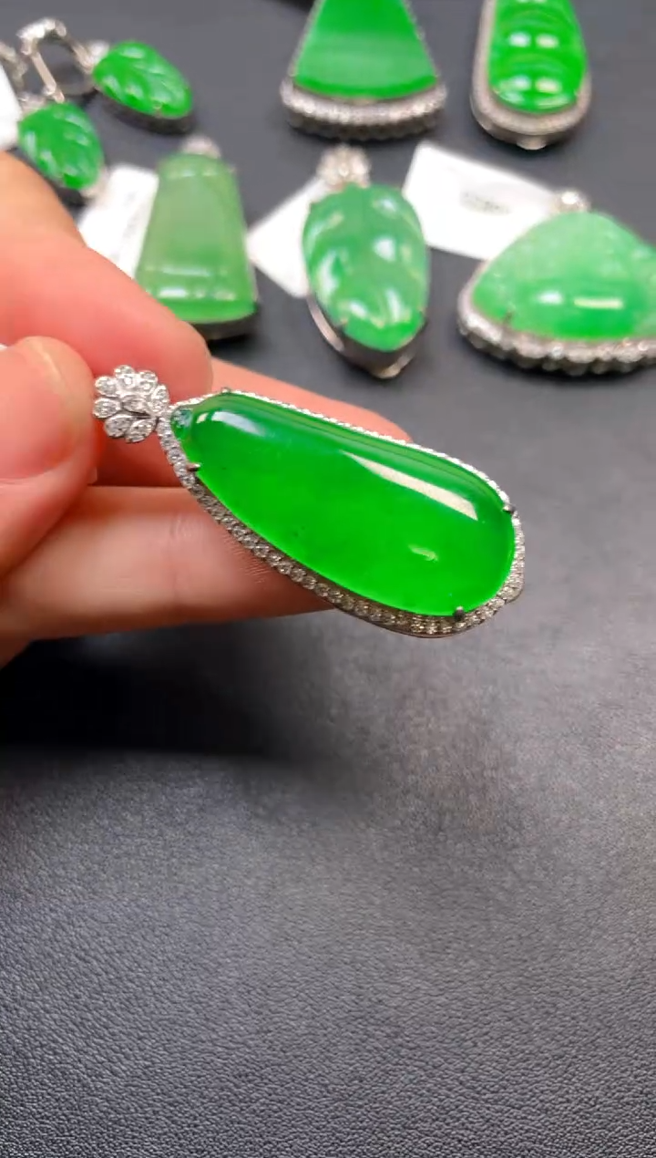 吊坠(不含链)银S925镶嵌翡翠吊坠