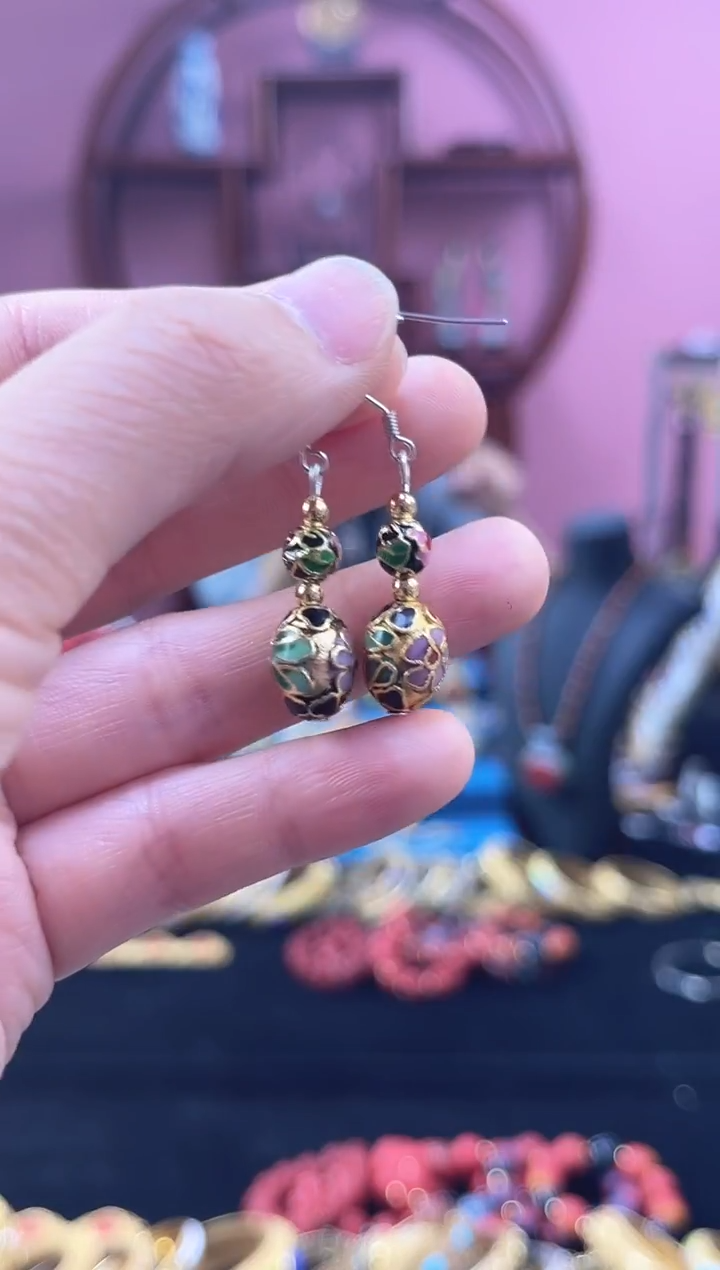 非遗技艺景泰蓝 金地耳坠 黑色