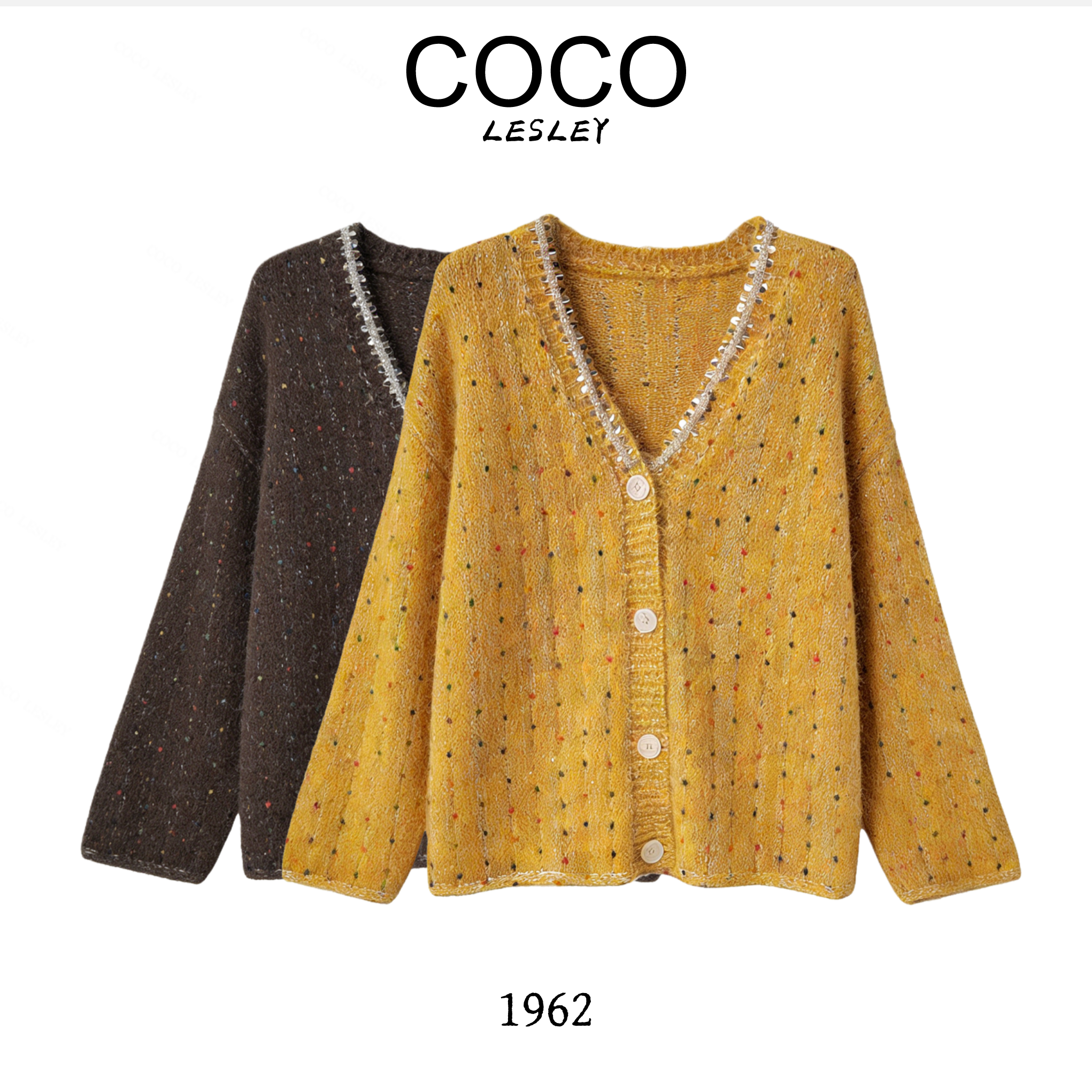 【COCO LESLEY】2025秋冬重工手缝珠开衫气质长袖针织短款时尚百搭