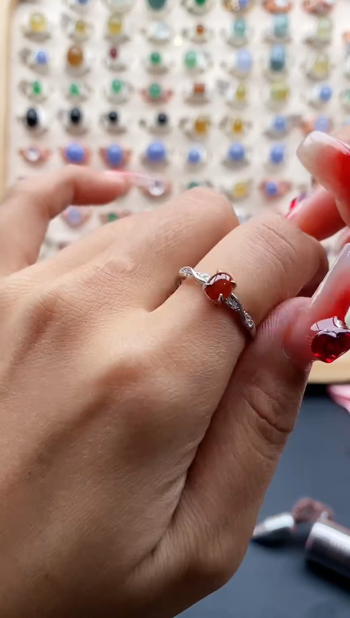 【闪购商品】翡翠戒指银S925镶嵌缅甸天然A货翡翠222 10+3