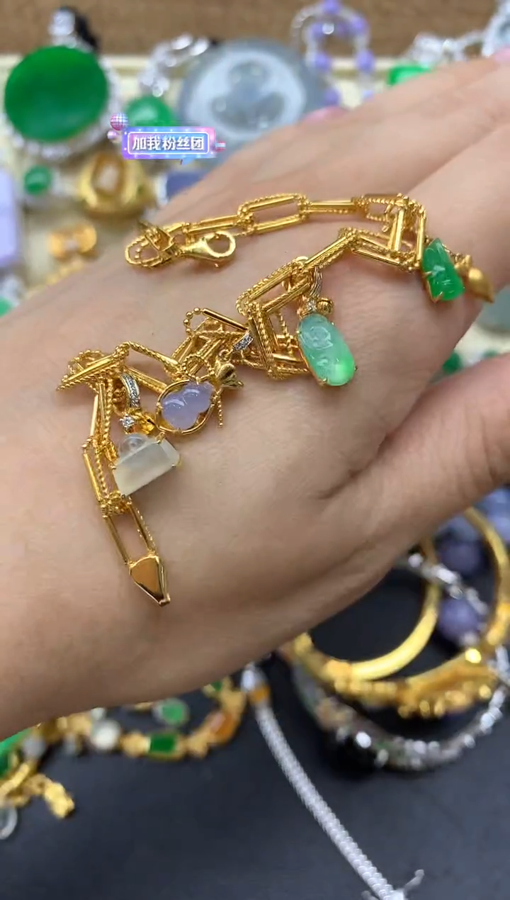 【闪购商品】翡翠手串18K金镶嵌500-中国好珍宝