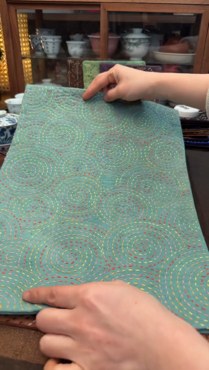 【闪购商品】织绣Cici手作刺子绣植物染柿染茶席-321