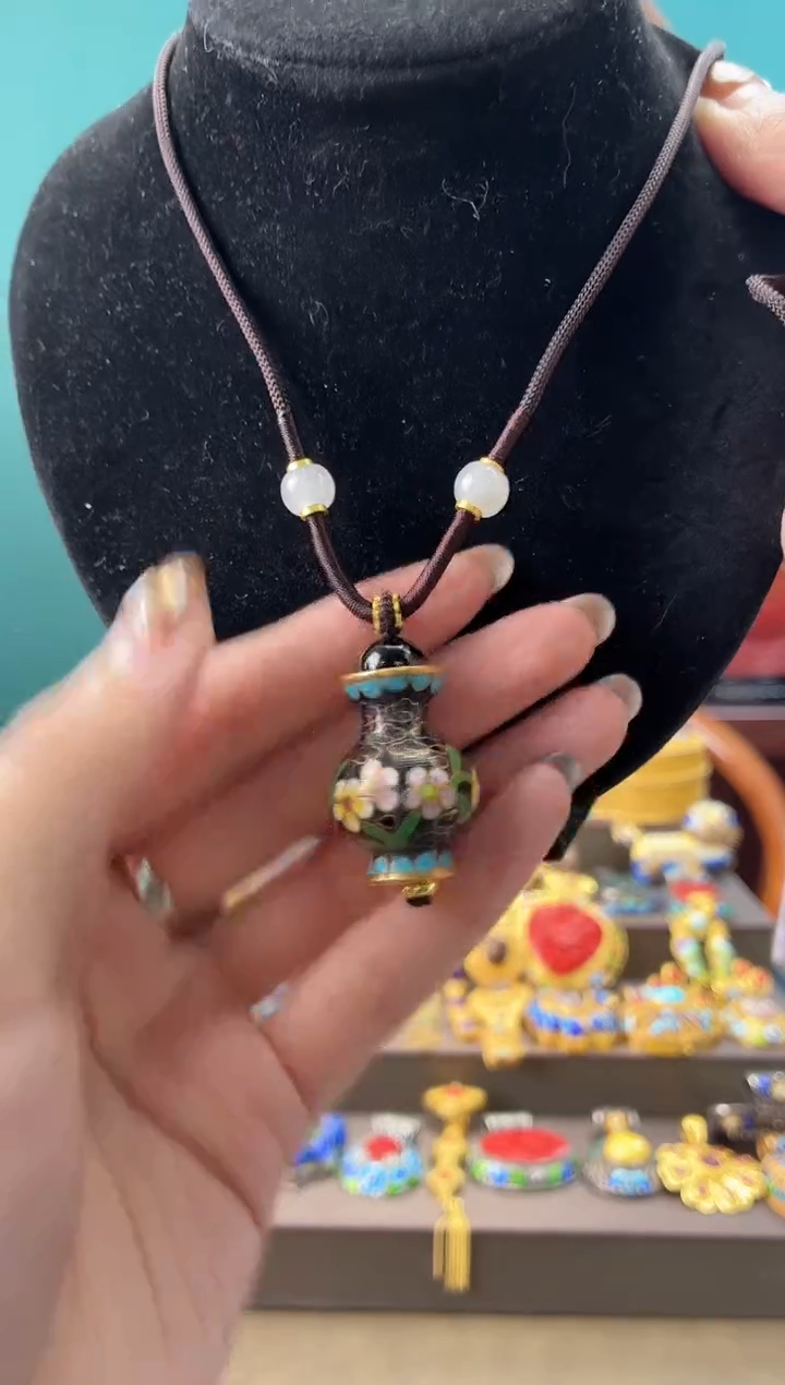 非遗手工景泰蓝小瓶子吊坠黑色