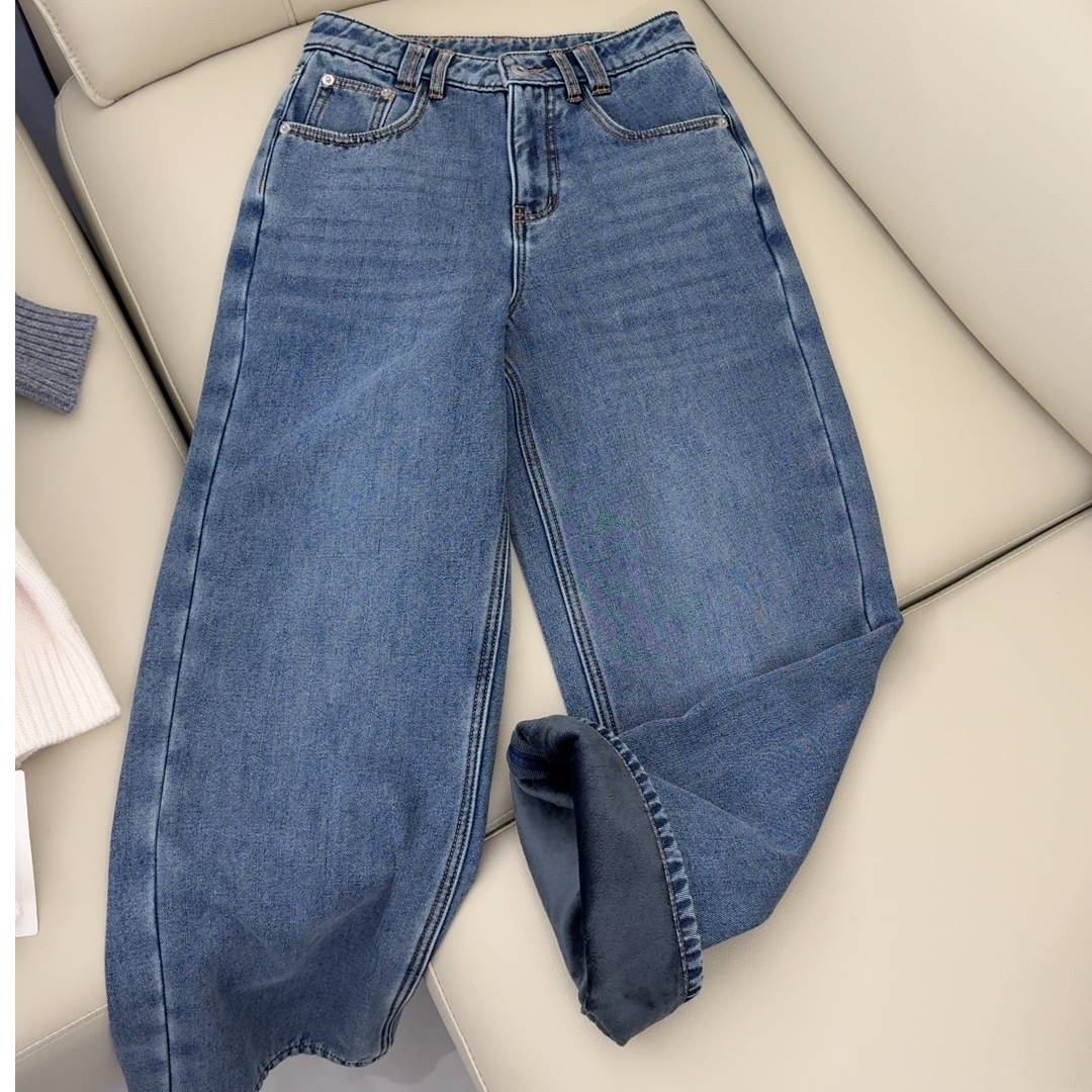 【原 歌】YG冬季新款百搭显瘦加绒长短款牛仔裤女YG982