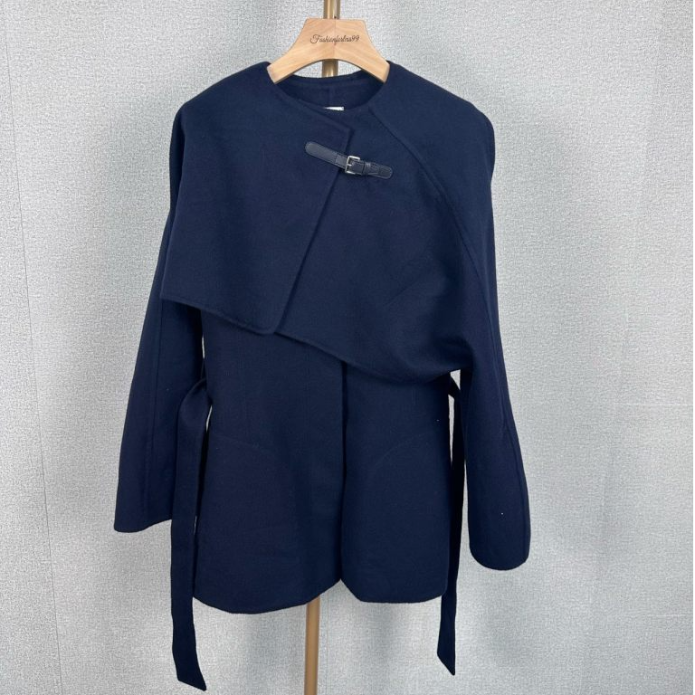 99新 Hermes/爱马仕 藏青色双面羊绒两件套 34 12期免息 11734440