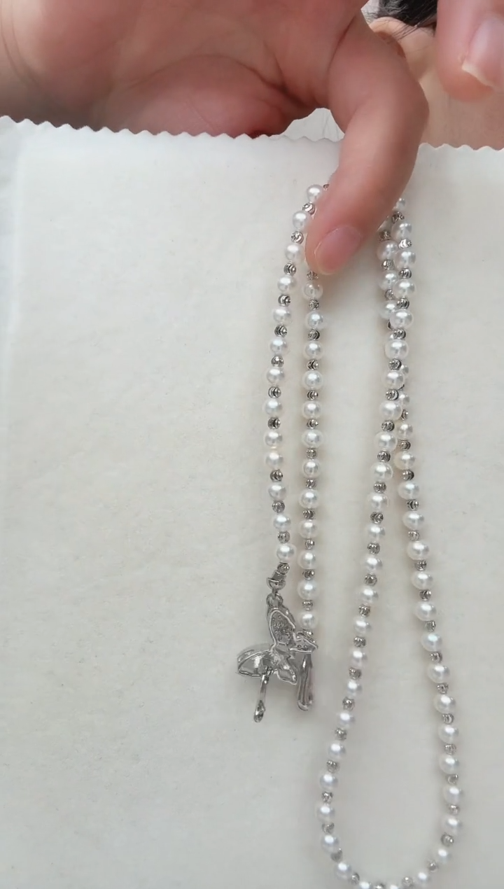 颈饰未镶嵌淡水珍珠蝴蝶60毛衣链