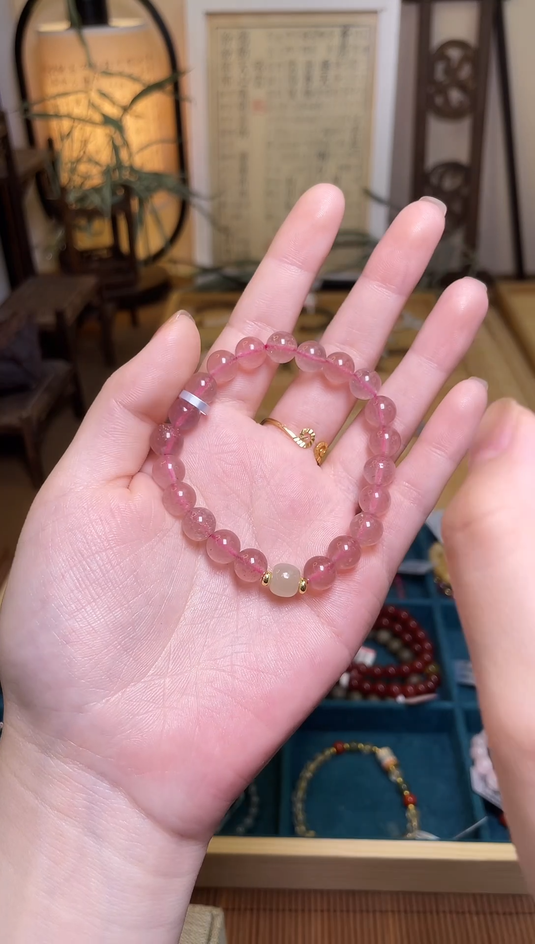 单圈未镶嵌水晶粉水晶手链