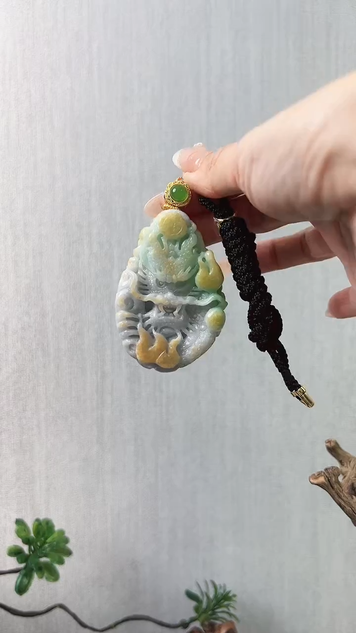 【闪购商品】翡翠颈饰未镶嵌三色龙牌