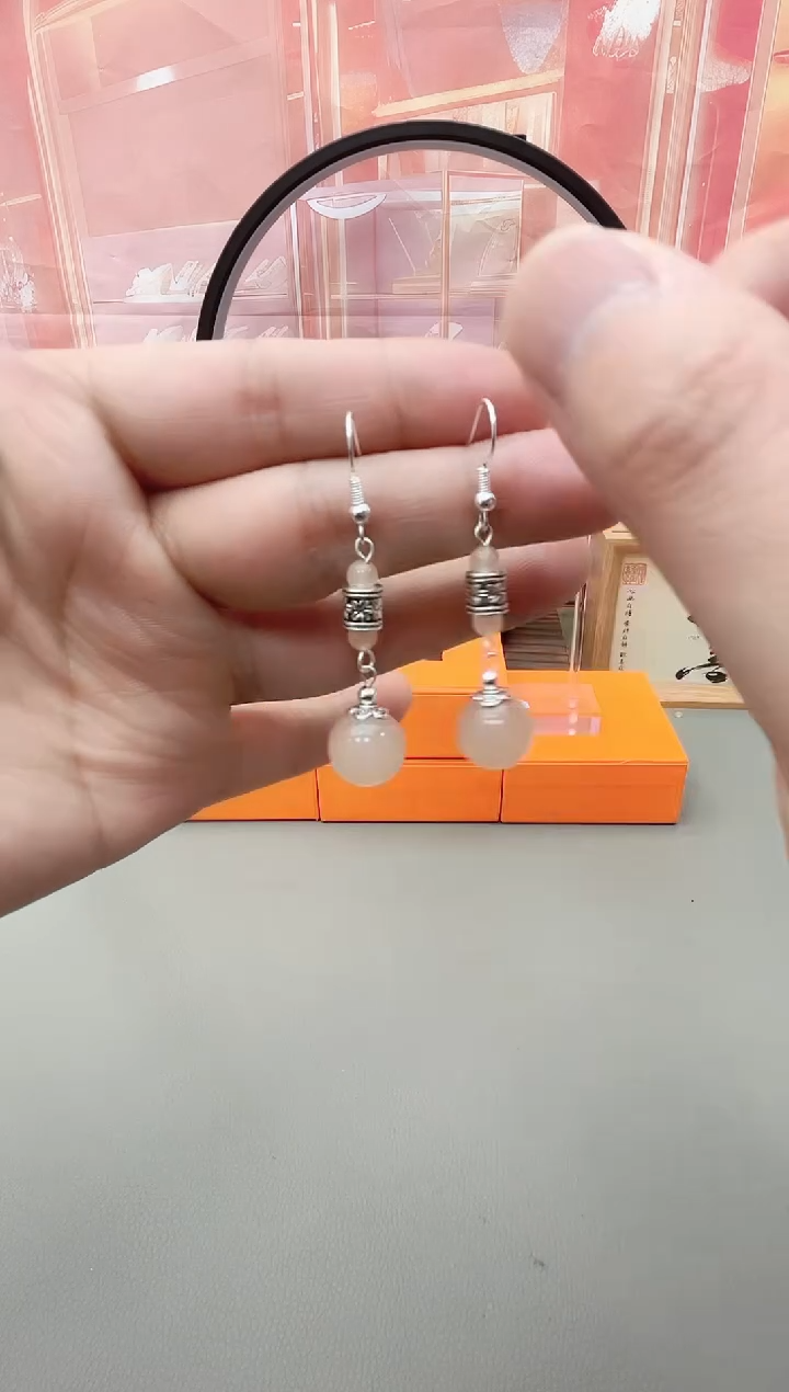 银S925镶嵌耳坠玛瑙/玉髓h405