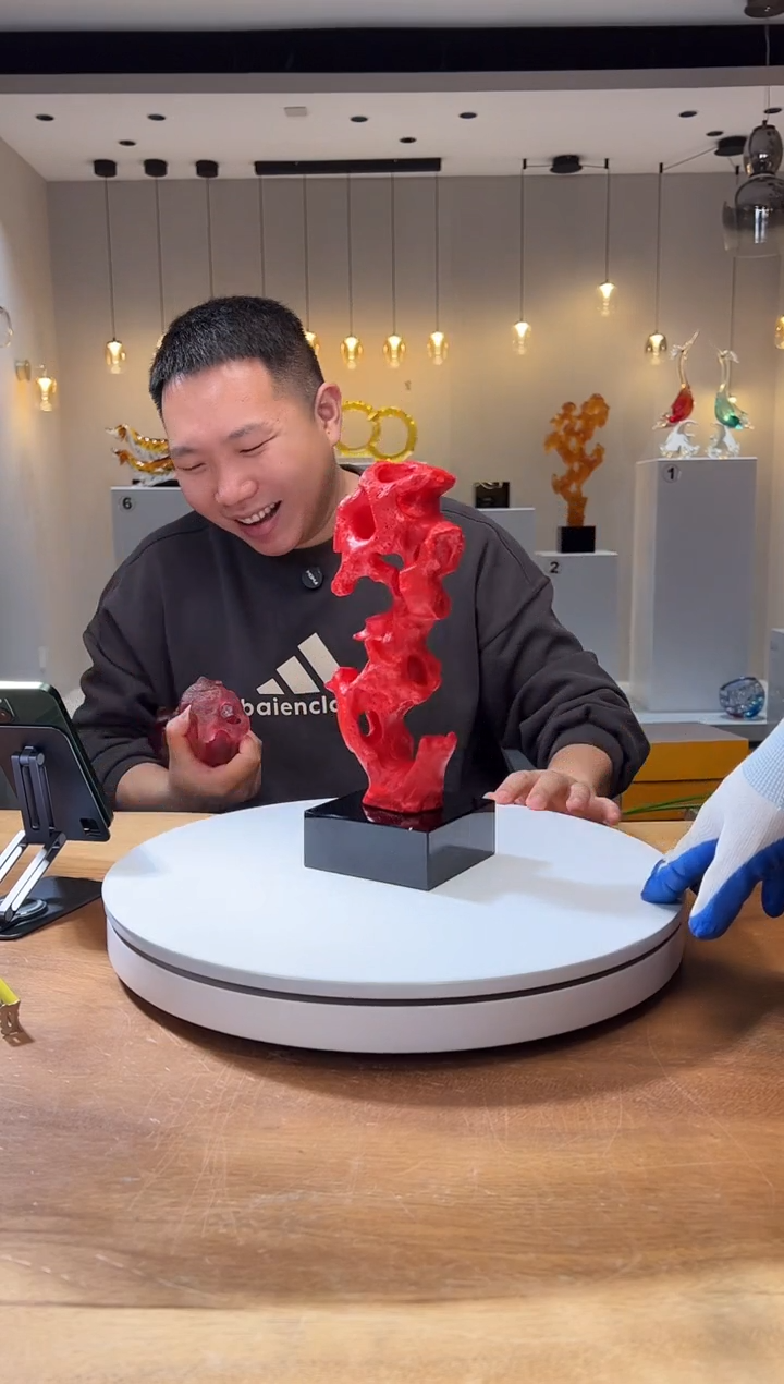 【闪购商品】茶宠小号朱砂红太湖石+100*100黑底座