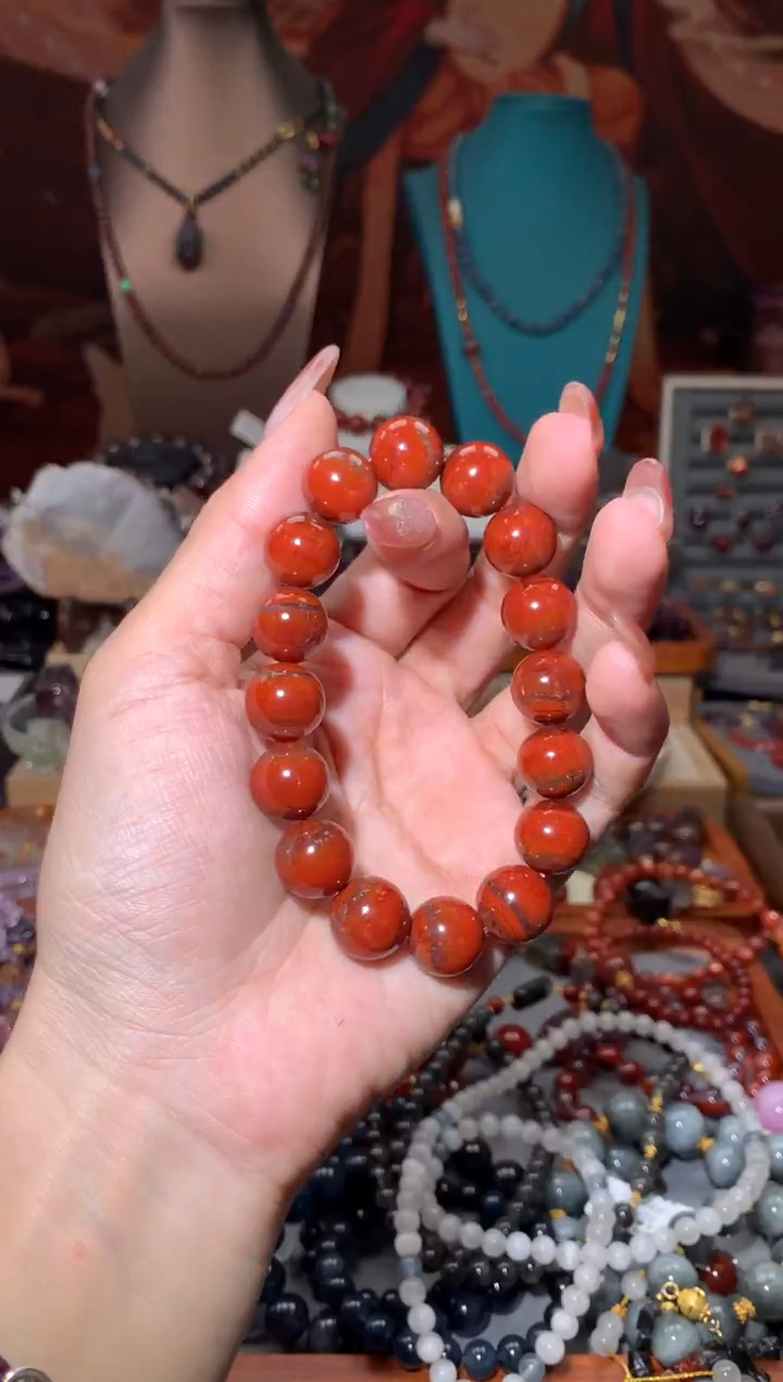 未镶嵌珠宝半成品水晶红极光牛血红手串13+mm