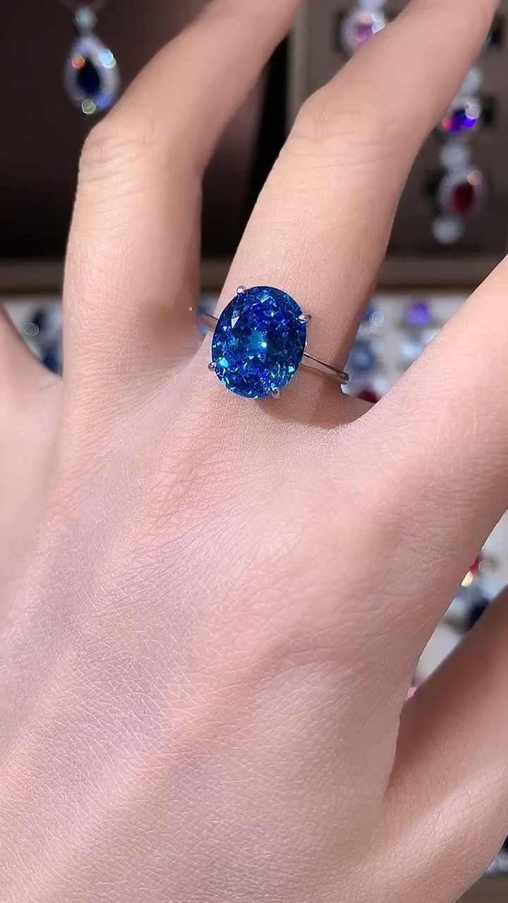 无925银海蓝色鸟巢切戒指10*12