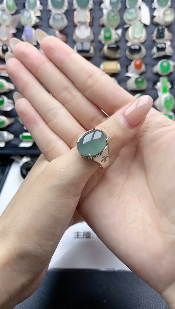 【闪购商品】翡翠戒指银S925镶嵌天然A货翡翠开口男戒