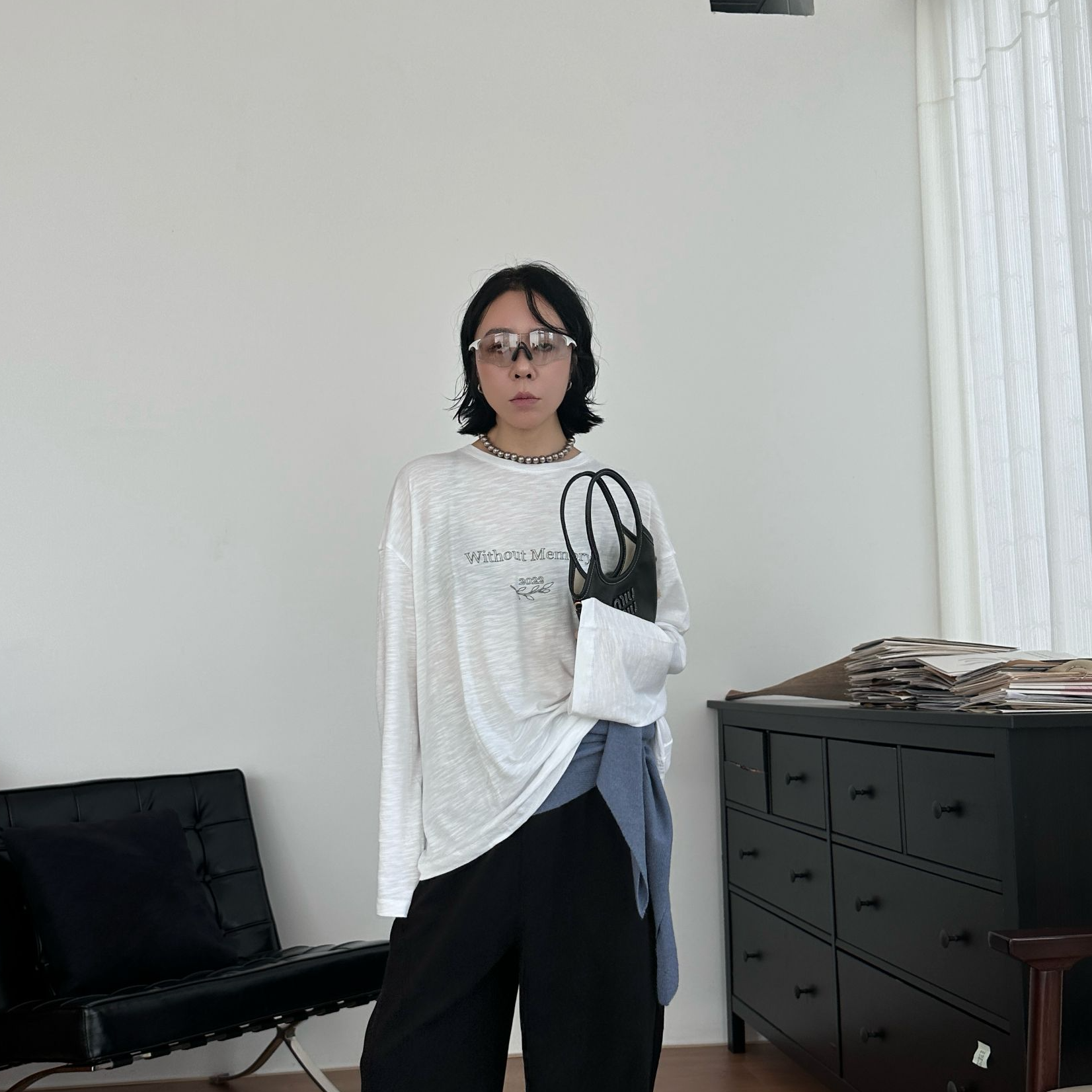 Without Memory 白色休闲复古慵懒长袖TWF221TX