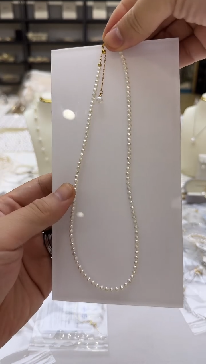 淡水珍珠银S925镶嵌项链3.5-4.5mm 卡家链（金）