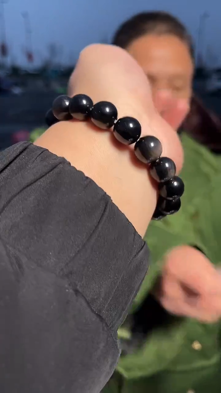 【闪购商品】黑曜岩手链未镶嵌天然银曜石手串多样性发一12mm