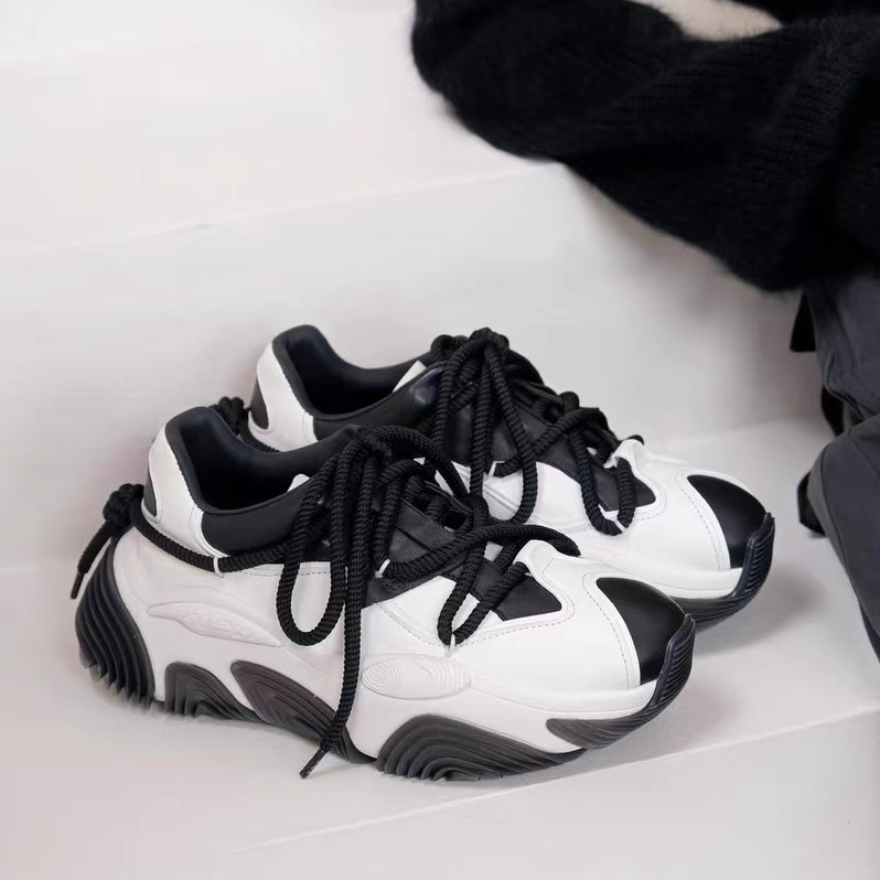 23618-15断码特 /春季新款潮酷拼色老爹鞋女款厚底真皮休闲鞋