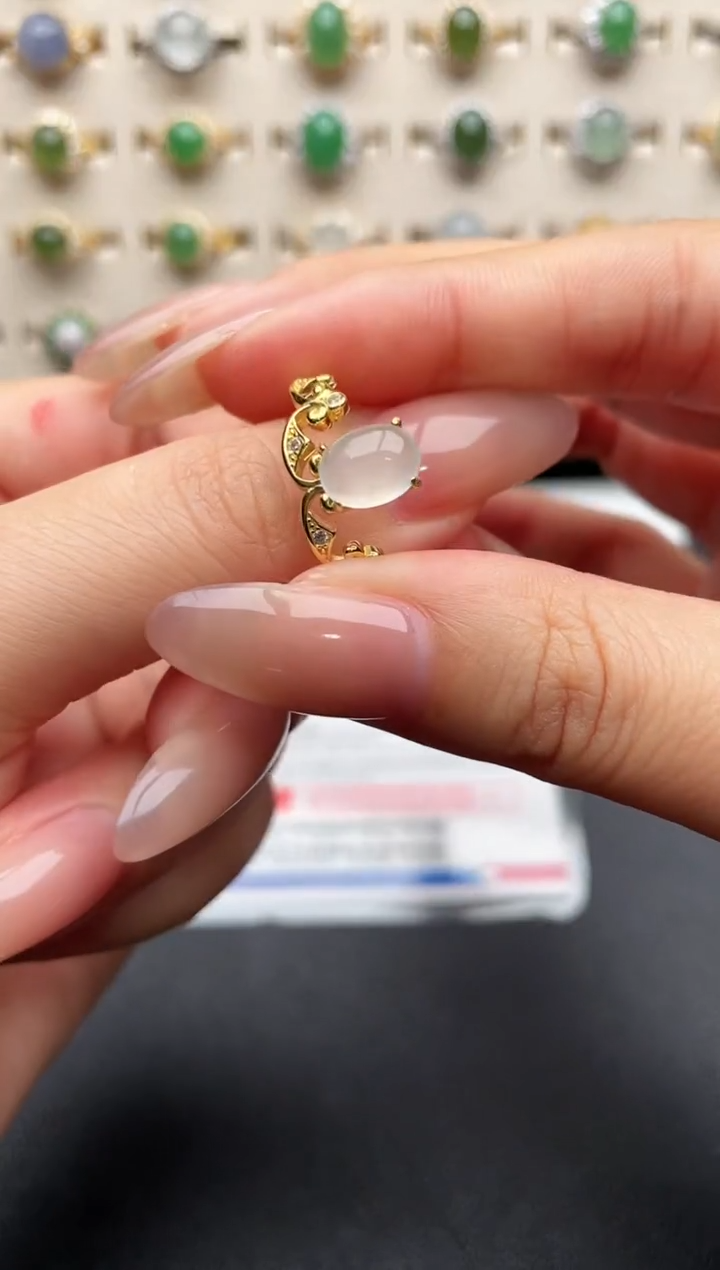 银S925镶嵌戒指翡翠一物一证一礼盒