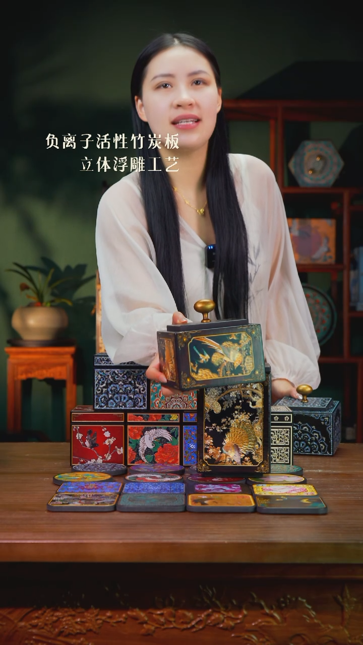 木**蓉壹藏贰宝百鸟朝凤图案小茶叶罐