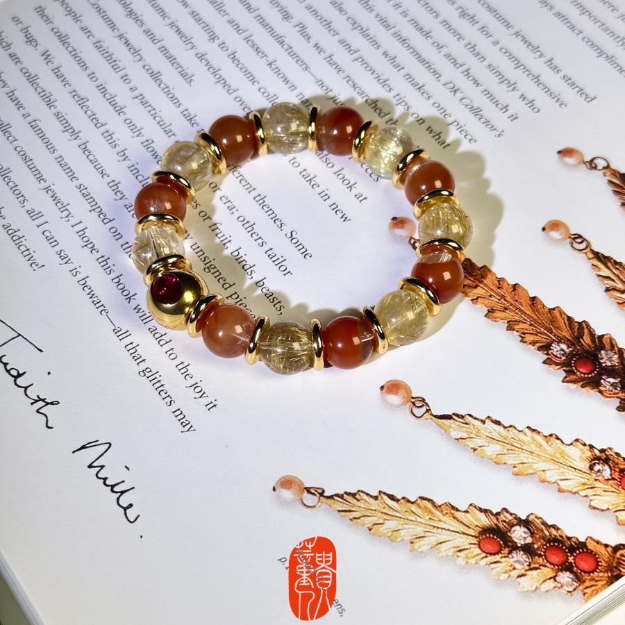 天然精品半盆红兔毛金发晶手串 多样性发货（发其一）