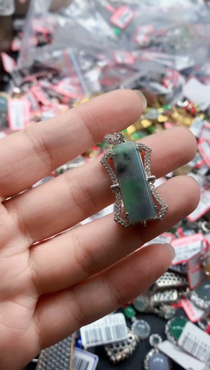 银S925镶嵌戒指翡翠天然A货缅甸翡翠
