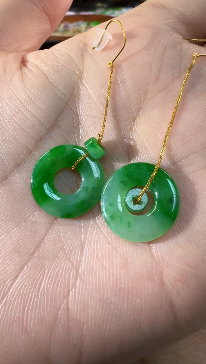 【闪购商品】翡翠耳饰18K金镶嵌缅甸翡翠耳饰