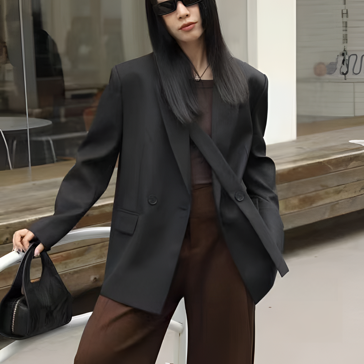 A-8350两色设计感扣带西服