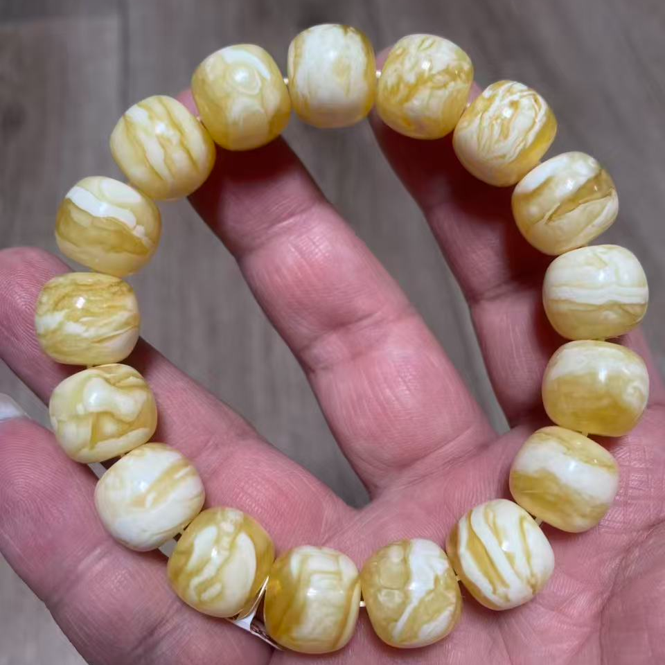 龙哥推荐：14mm瓷白橘底细纹虎皮千层雪老型手串俄料蜜蜡天然原矿