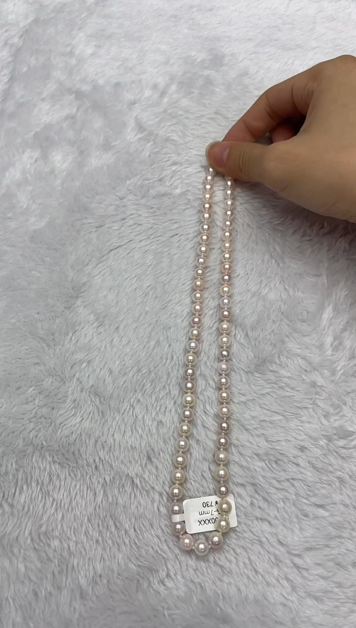 海水珍珠银S925镶嵌项链AK糖果6.5-7mm（多样性发一）