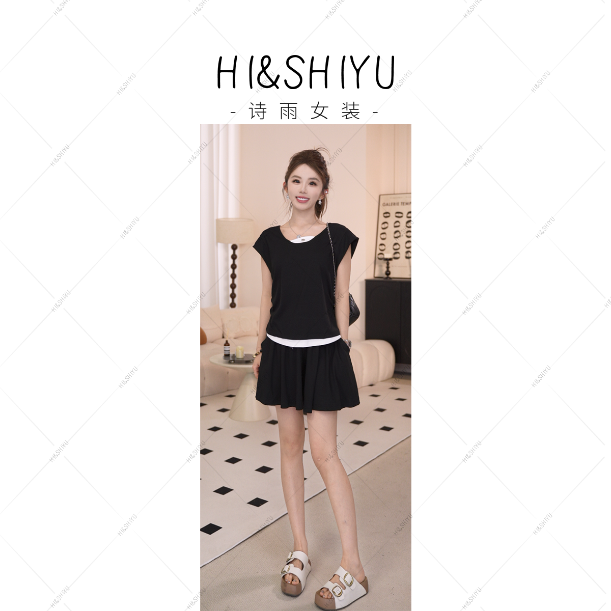 HISHIYU【活力少女】假两件上衣两件套4788