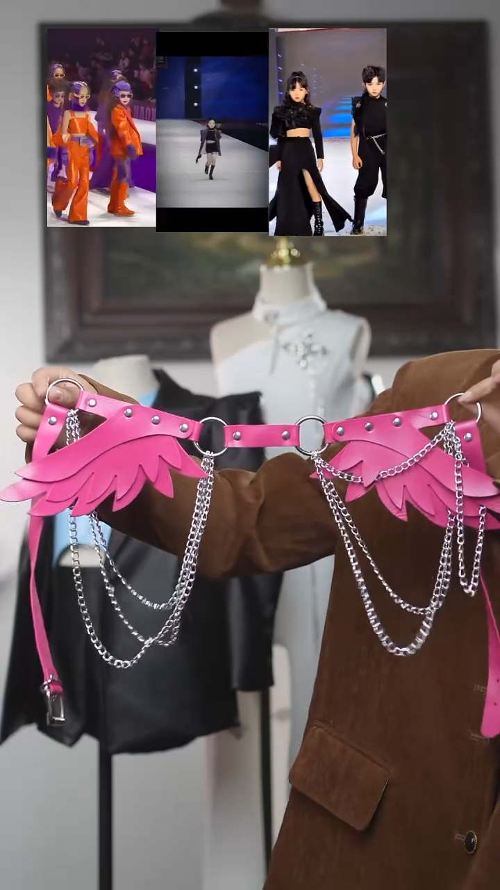 粉色腰带艺桐轩儿童潮服