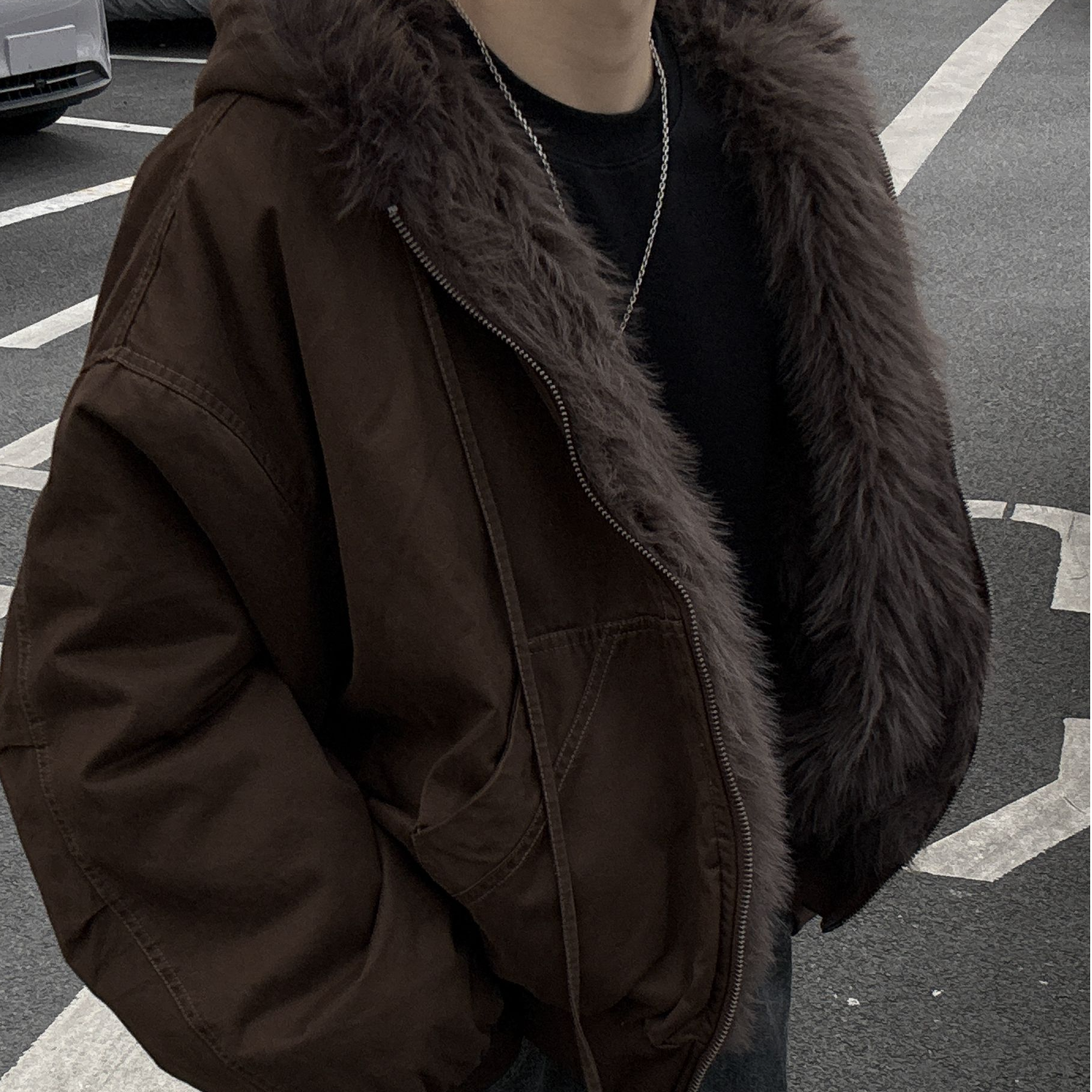 11LEVEN双面可穿座山雕加绒加厚毛领外套连帽百搭男女同款