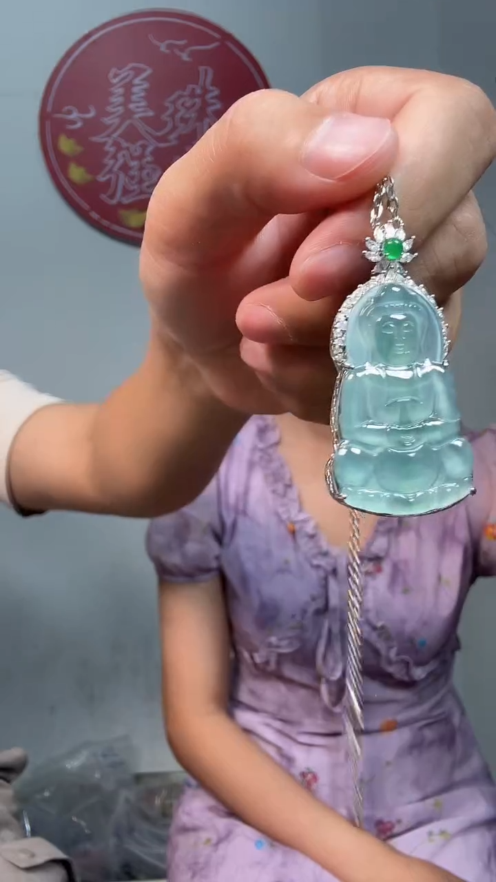 颈饰合金翡翠2318天然翡翠珠宝冰蓝观音带链子多样性发一个