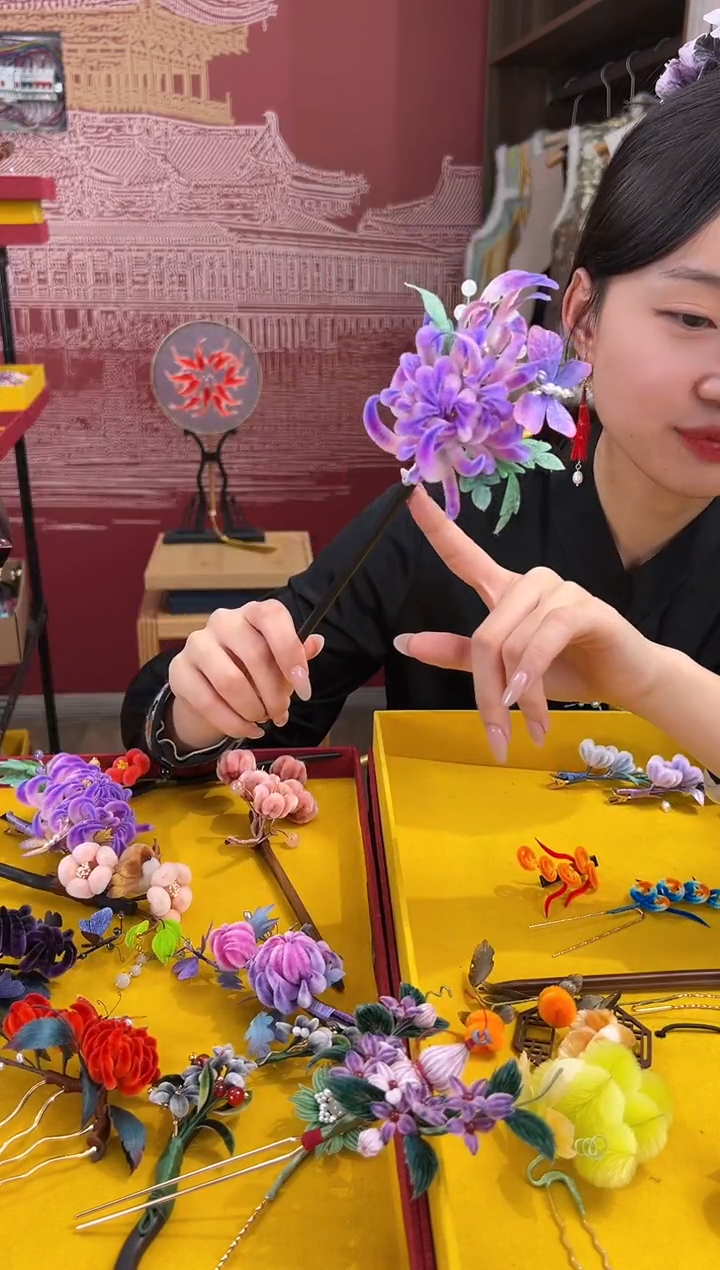 【闪购商品】刺绣 非遗绒花（发饰）