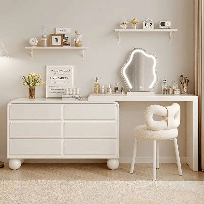全实木梳妆台卧室简约现代多功能斗柜化妆台可旋转一体网红化妆桌