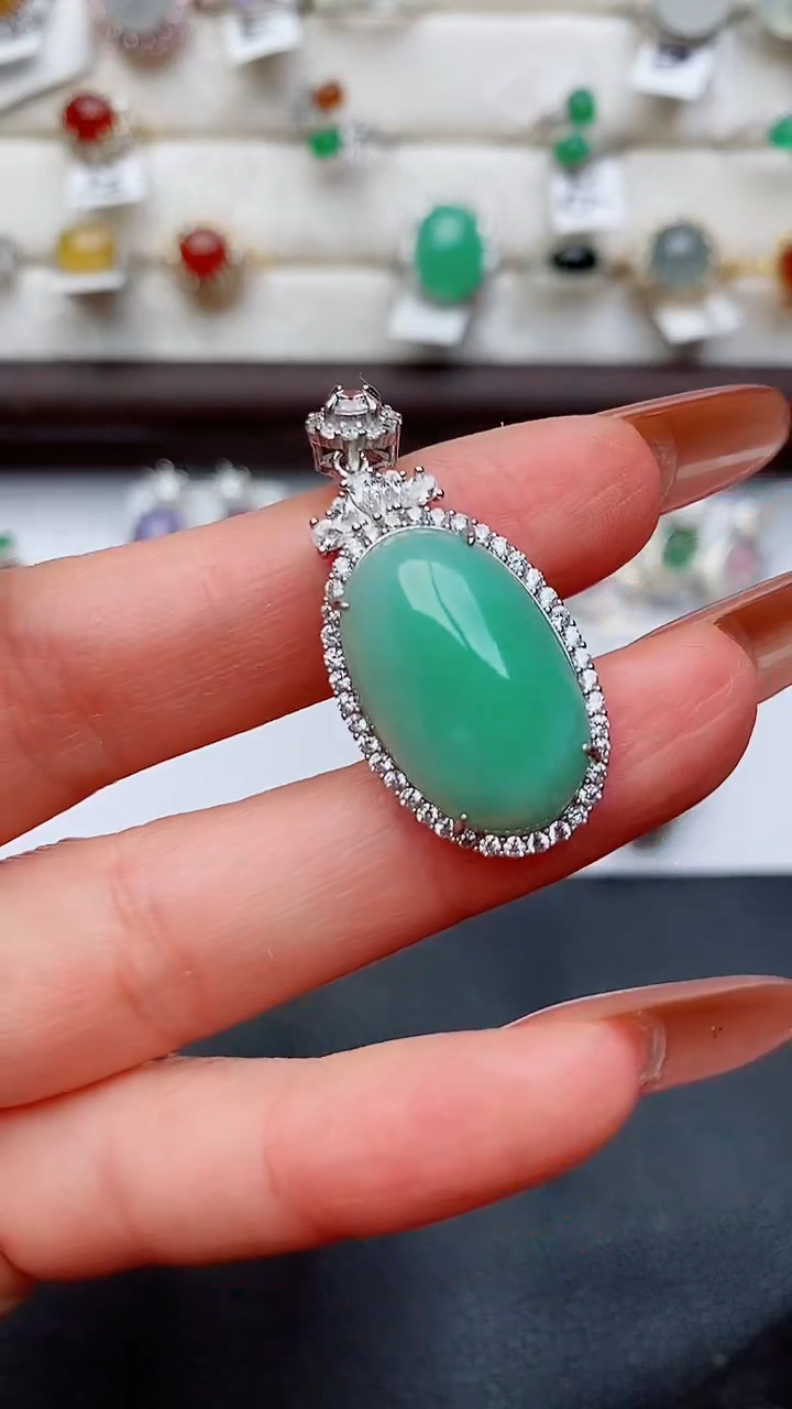 银S925镶嵌戒指翡翠...