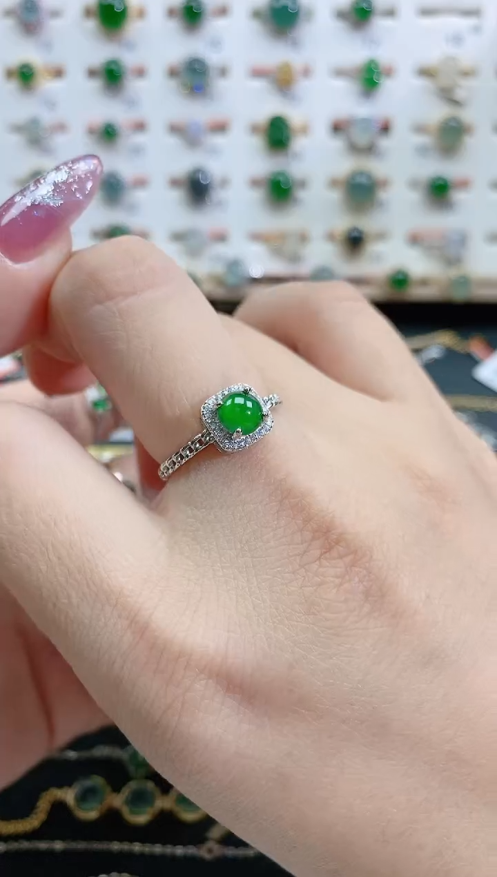 银S925镶嵌戒指翡翠天然翡翠