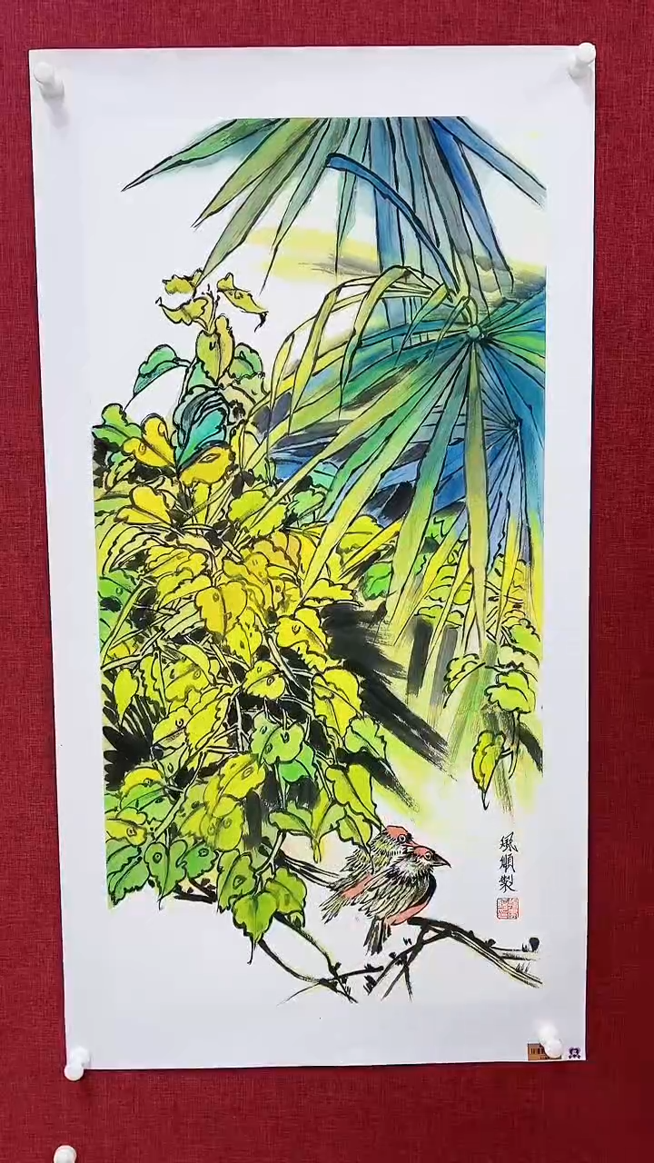 【闪购商品】绘画杨风顺绘画4.5平尺花鸟银奖紫袍作品