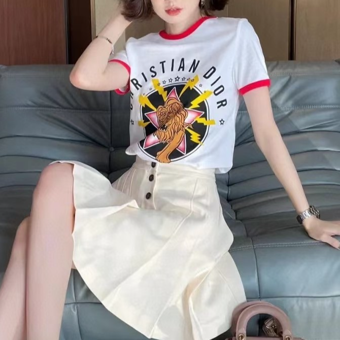 全新未使用 DIOR/迪奥 女士胸口狮子图案圆领T恤衫124970