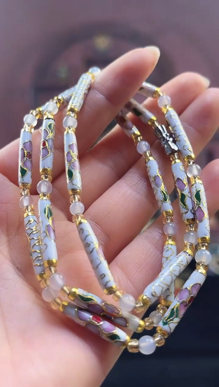 非遗 景泰蓝项链 竹节 白色