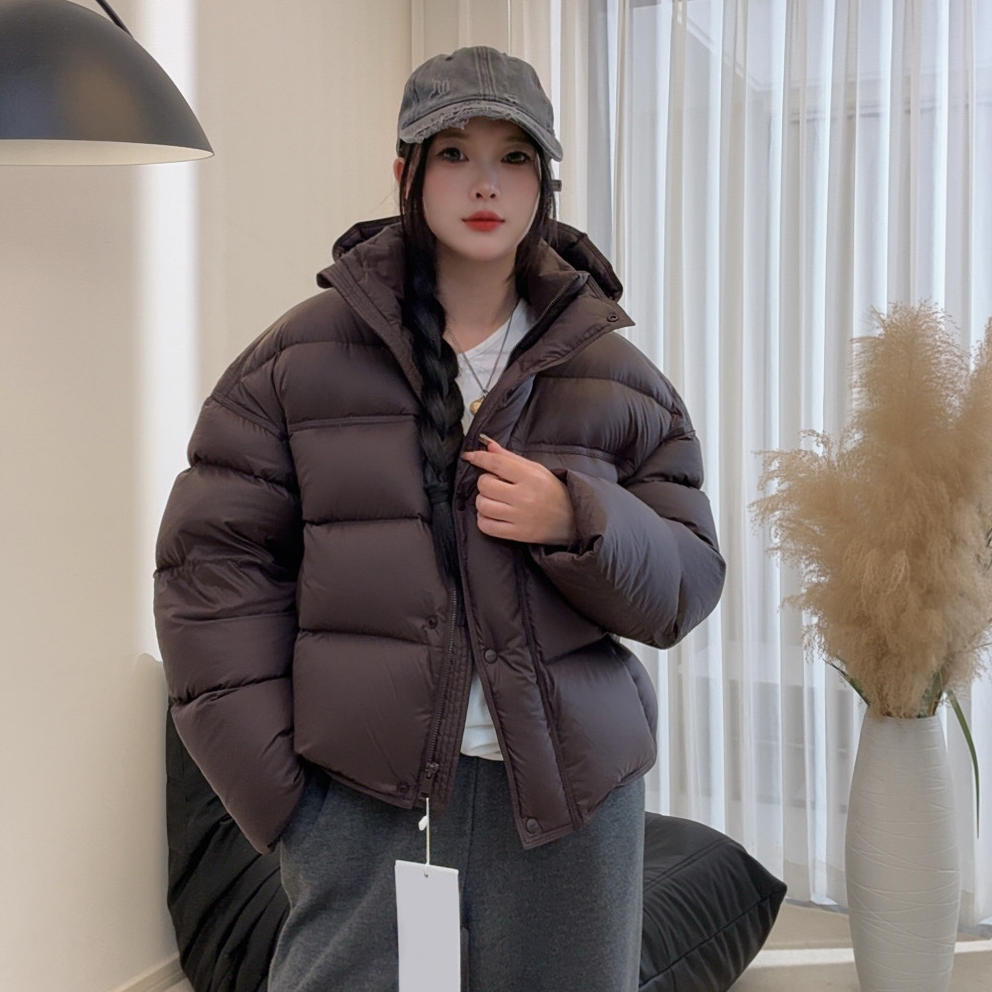 布朗咖小泡芙鹅绒短款羽绒服女款爆款2025新款正品鹅绒服冬季保暖